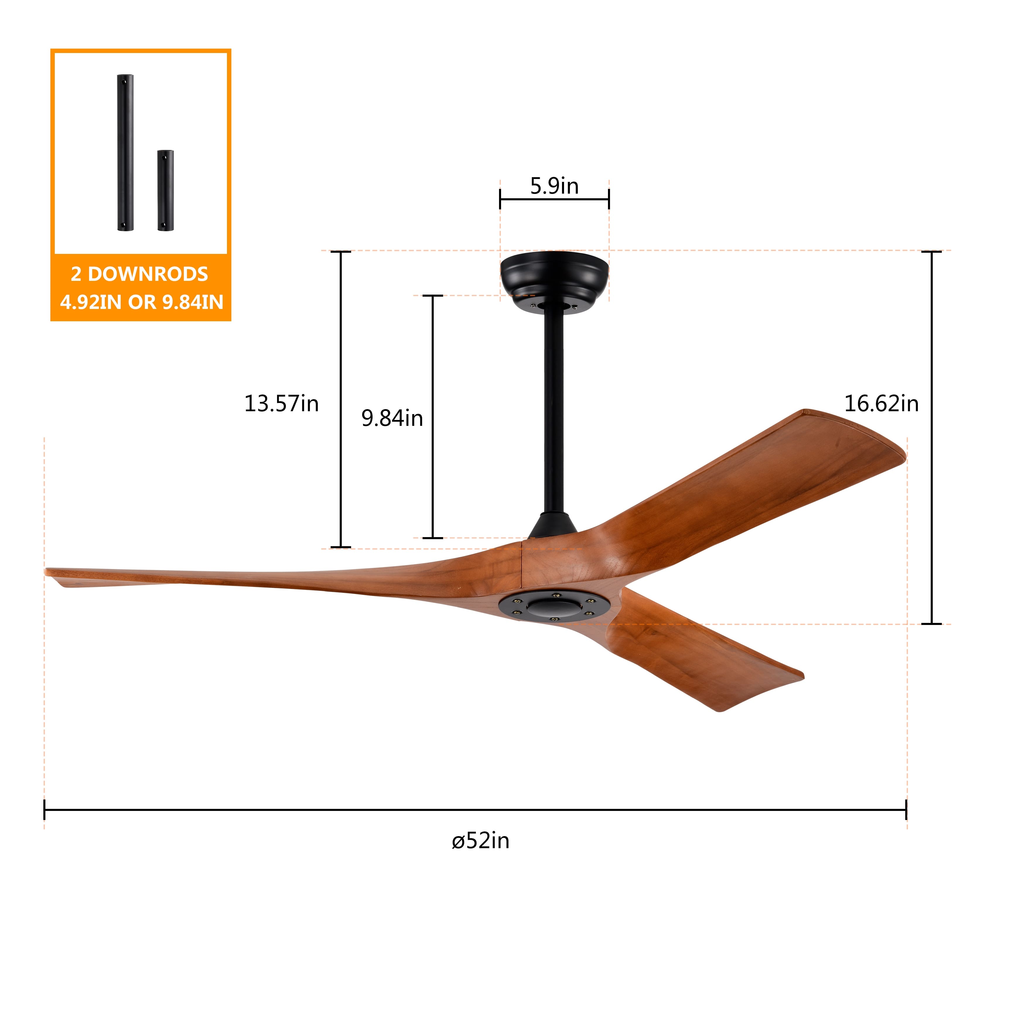 52" Ceiling Fan with Remote Control No Lights,Modern Reversible DC